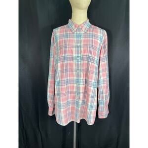 Lauren Jeans Co. Ralph Lauren LRL, Button Up Pink Plaid Cotton Top, XL,